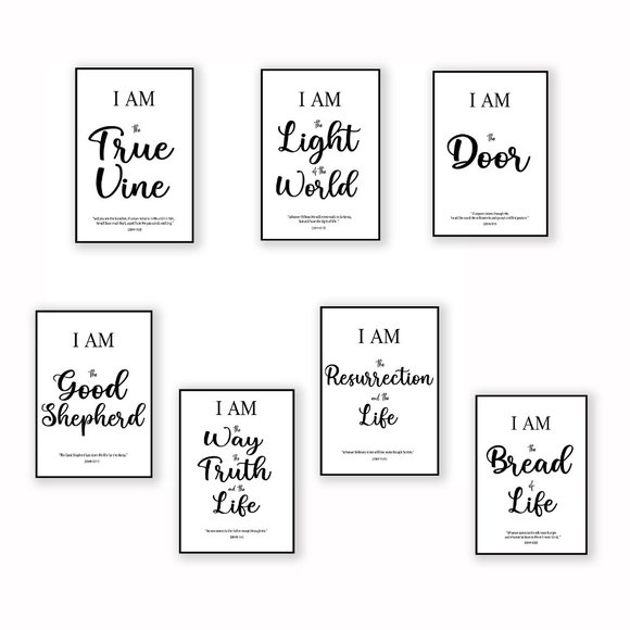 Bible Verse Christian Wall Art 7 I AM Statements of Jesus Christ Unframed 8.5x11 - Picture 1 of 3